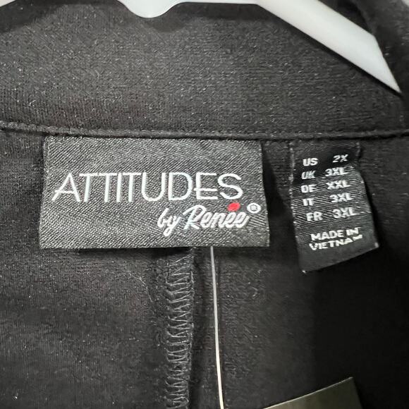 Attitudes by Renee Techno Crepe Blazer w/ Faux Leather Belt Black Size 2X - Picture 3 of 16
